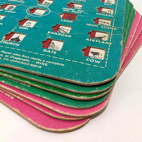 Lot of 7 Vtg Travel Cardboard Auto Bingo Cards by Regal Games  Pink Blue Green - Picture 14 of 16